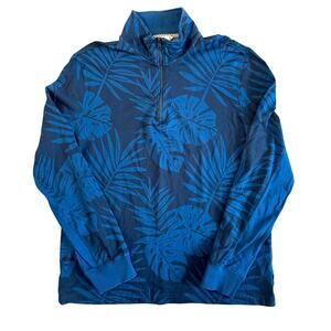 Ben Sherman Blue Palm Print 1/4 Zip Long Sleeve Shirt L